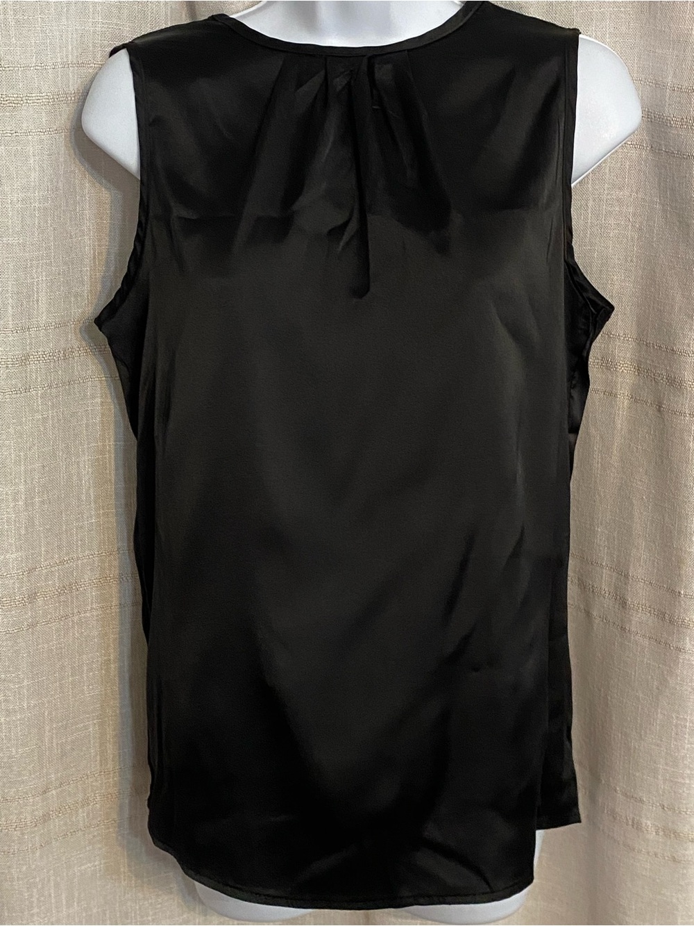 Black Satin Pleated Sleeveless Blouse Shell Small